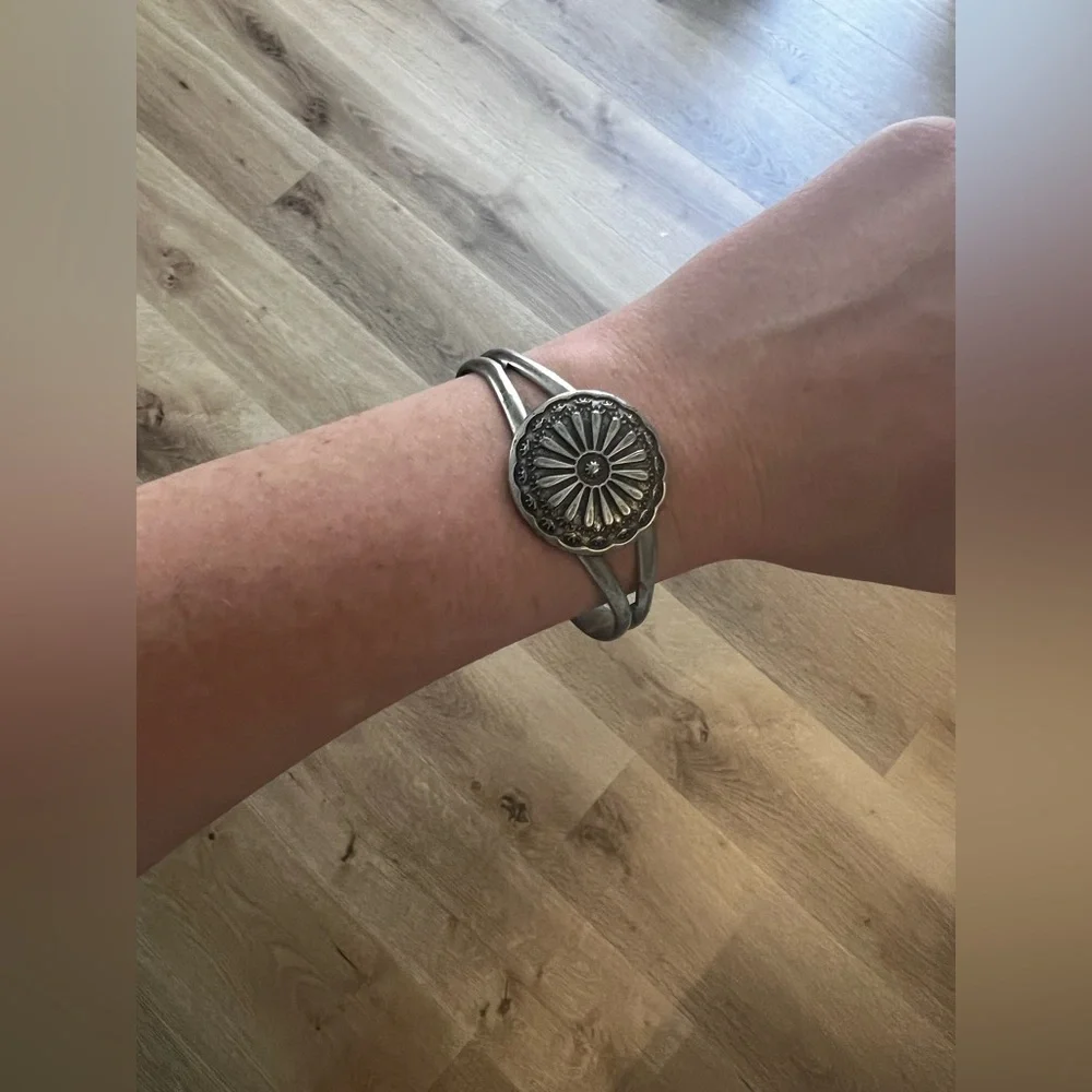 Silver Cuff Bracelet with Floral Design